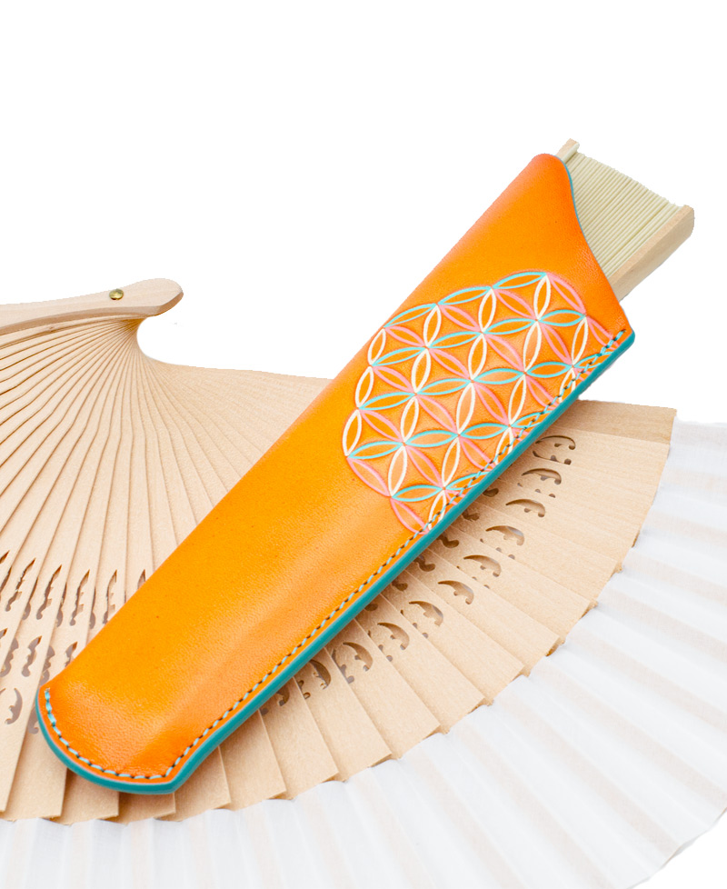 Funda-Abanico-Piel-FLor-Vida-Orange